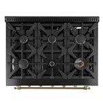Forno Antico 36-Inch Freestanding Gas Range, Black, Antique Brass Design, 6 Burners, Convection Oven, Energy Efficient - BonPrix Électroménagers