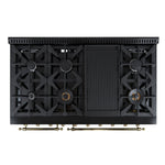 Forno Antico 48-Inch Dual Fuel Range, Black with Antique Brass Finish, 8 Burners, 94,000 BTU, 5.5 cu.ft. Double Ovens & Griddle - BonPrix Électroménagers