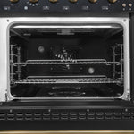 Forno Antico 48-Inch Dual Fuel Range, Black with Antique Brass Finish, 8 Burners, 94,000 BTU, 5.5 cu.ft. Double Ovens & Griddle - BonPrix Électroménagers