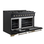 Forno Antico 48-Inch Freestanding Gas Range, Black, Antique Brass Design, 8 Burners, Griddle, Double Ovens, Energy Efficient - BonPrix Électroménagers