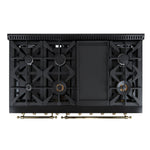 Forno Antico 48-Inch Freestanding Gas Range, Black, Antique Brass Design, 8 Burners, Griddle, Double Ovens, Energy Efficient - BonPrix Électroménagers
