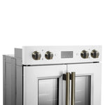 Forno Asti 30-Inch Double Electric Wall Oven with Upper French Doors in White & Antique Brass, 7.36 cu. ft. Dual True Convection, 7,200W, Air Fry, Sous Vide, Self-Clean - BonPrix Électroménagers