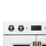 Forno Asti 30-Inch Double Electric Wall Oven with Upper French Doors in White & Antique Brass, 7.36 cu. ft. Dual True Convection, 7,200W, Air Fry, Sous Vide, Self-Clean - BonPrix Électroménagers