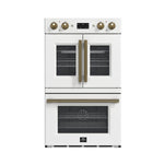 Forno Asti 30-Inch Double Electric Wall Oven with Upper French Doors in White & Antique Brass, 7.36 cu. ft. Dual True Convection, 7,200W, Air Fry, Sous Vide, Self-Clean - BonPrix Électroménagers