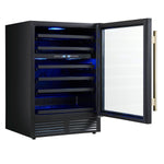 Forno Bacchino 24 Inch Wine Cooler, Black with Antique Brass Handles, with LED Lighting, Triple Glass Door, 51 Bottle Capacity, Built-In or Freestanding - BonPrix Électroménagers