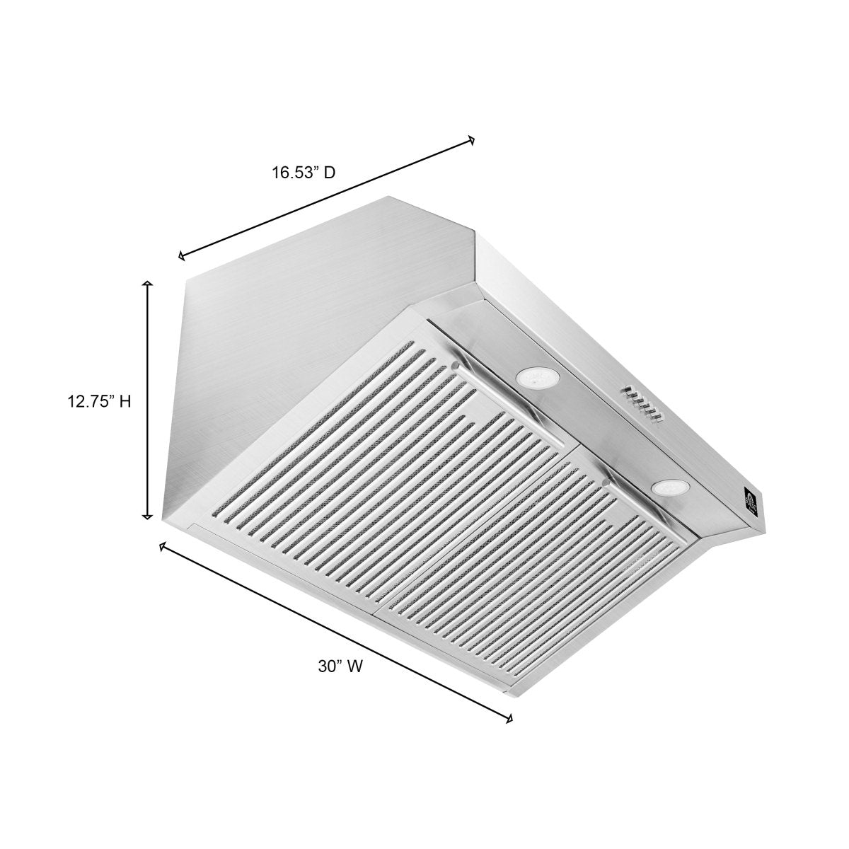 Forno Bari Espresso 30-Inch Under Cabinet Range Hood, Stainless Steel, 600 CFM, LED Lighting, Dishwasher-Safe Baffle Filters, 3-Speed Fan Control - BonPrix Électroménagers