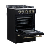 Forno Breno 24 Inch Freestanding Gas Range in Black with Antique Brass, Compact Design - BonPrix Électroménagers