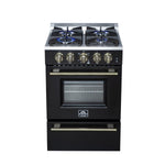 Forno Breno 24 Inch Freestanding Gas Range in Black with Antique Brass, Compact Design - BonPrix Électroménagers