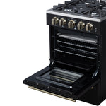 Forno Breno 24 Inch Freestanding Gas Range in Black with Antique Brass, Compact Design - BonPrix Électroménagers