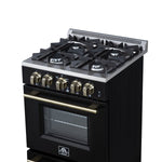 Forno Breno 24 Inch Freestanding Gas Range in Black with Antique Brass, Compact Design - BonPrix Électroménagers