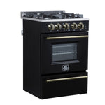 Forno Breno 24 Inch Freestanding Gas Range in Black with Antique Brass, Plug Included, Energy Efficient - BonPrix Électroménagers