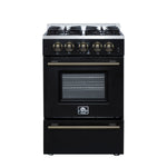 Forno Breno 24 Inch Freestanding Gas Range in Black with Antique Brass, Plug Included, Energy Efficient - BonPrix Électroménagers