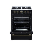 Forno Breno 24 Inch Freestanding Gas Range in Black with Antique Brass, Plug Included, Energy Efficient - BonPrix Électroménagers