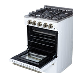 Forno Breno 24 Inch Freestanding Gas Range in White with Antique Brass, Compact Design - BonPrix Électroménagers