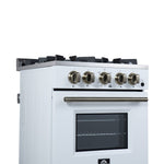 Forno Breno 24 Inch Freestanding Gas Range in White with Antique Brass, Plug Included, Energy Efficient - BonPrix Électroménagers