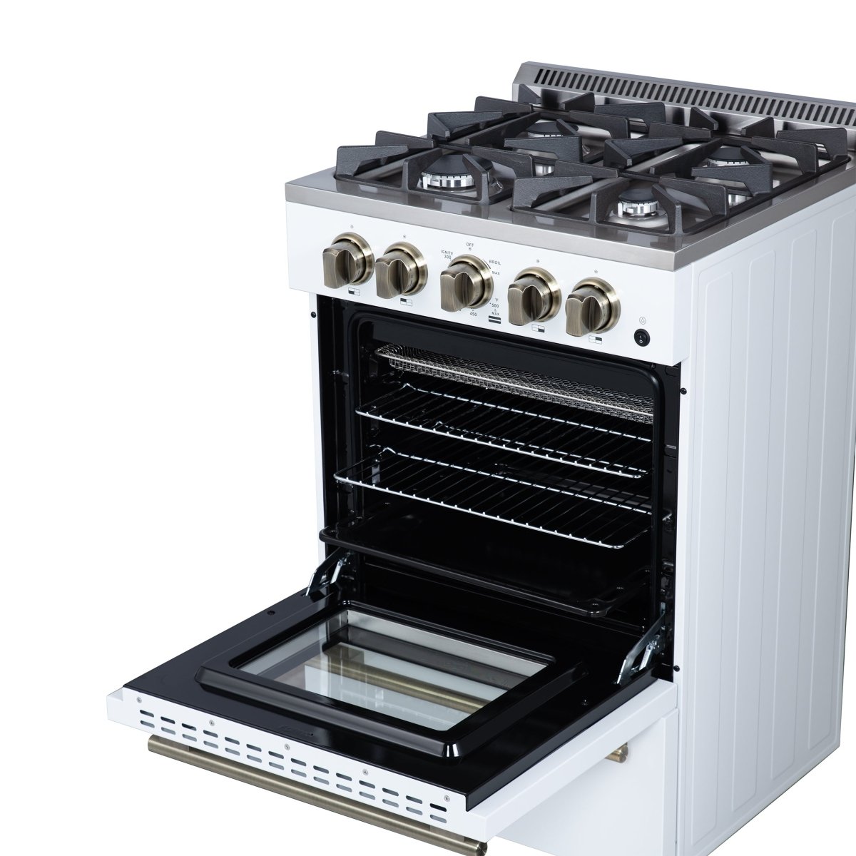 Forno Breno 24 Inch Freestanding Gas Range in White with Antique Brass, Plug Included, Energy Efficient - BonPrix Électroménagers