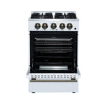 Forno Breno 24 Inch Freestanding Gas Range in White with Antique Brass, Plug Included, Energy Efficient - BonPrix Électroménagers
