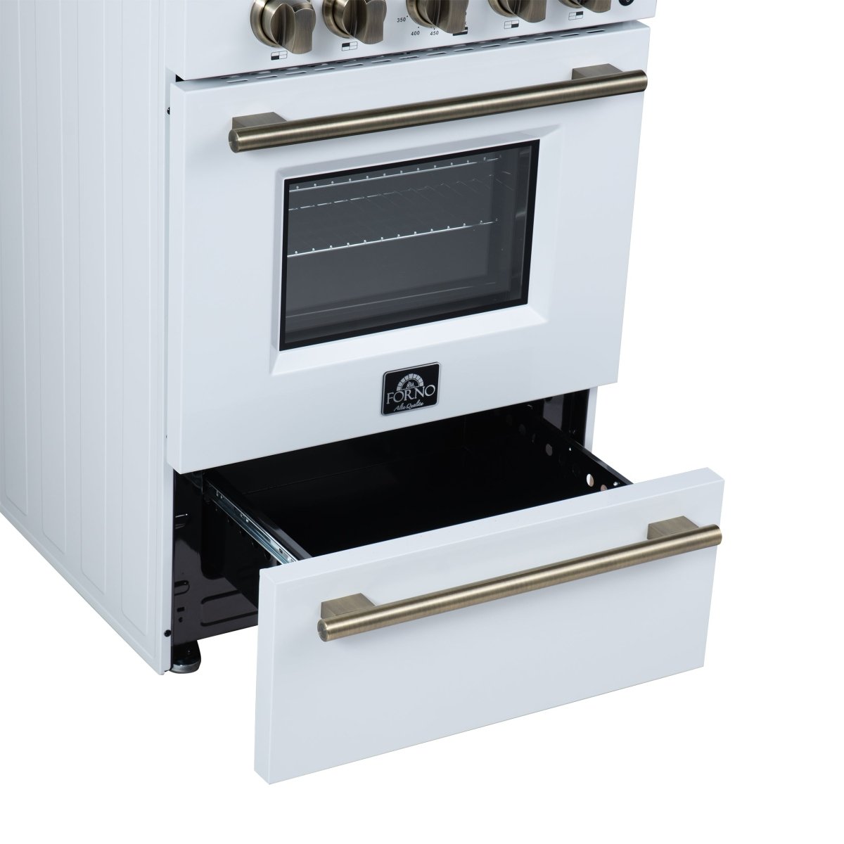 Forno Breno 24 Inch Freestanding Gas Range in White with Antique Brass, Plug Included, Energy Efficient - BonPrix Électroménagers