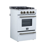Forno Breno 24 Inch Freestanding Gas Range in White with Antique Brass, Plug Included, Energy Efficient - BonPrix Électroménagers