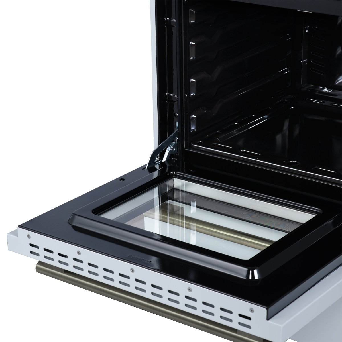 Forno Breno 24 Inch Freestanding Gas Range in White with Antique Brass, Plug Included, Energy Efficient - BonPrix Électroménagers