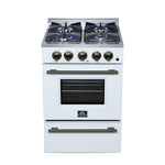 Forno Breno 24 Inch Freestanding Gas Range in White with Antique Brass, Plug Included, Energy Efficient - BonPrix Électroménagers