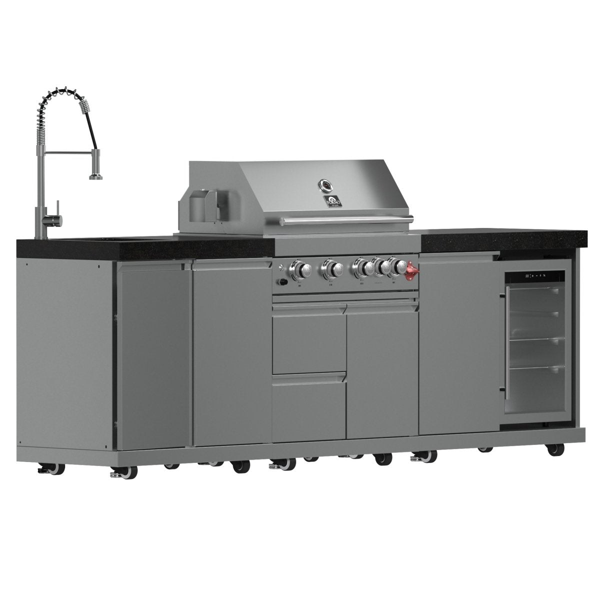 FORNO Bulnes 30-Inch BBQ, 60,000 BTU, 3 Burners with Sear & Rotisserie Infrared Burners, Stainless Steel Outdoor Kitchen with 1.8 cu.ft. Beverage Center & Black Granite Countertops - BonPrix Électroménagers