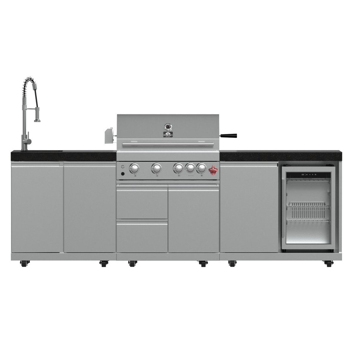 FORNO Bulnes 30-Inch BBQ, 60,000 BTU, 3 Burners with Sear & Rotisserie Infrared Burners, Stainless Steel Outdoor Kitchen with 1.8 cu.ft. Beverage Center & Black Granite Countertops - BonPrix Électroménagers