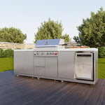FORNO Bulnes 30-Inch BBQ, 60,000 BTU, 3 Burners with Sear & Rotisserie Infrared Burners, Stainless Steel Outdoor Kitchen with 1.8 cu.ft. Beverage Center & White Sintered Stone Countertops - BonPrix Électroménagers