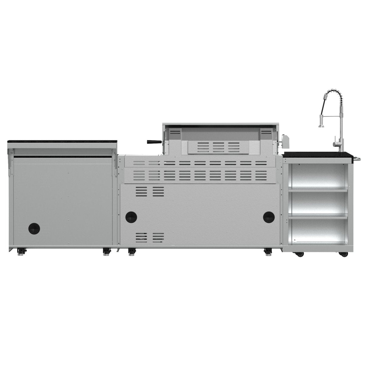 FORNO Bulnes 40-Inch BBQ, 95,000 BTU, 5 Burners, Sear & Rotisserie Infrared with Side Burner, Stainless Steel Outdoor Kitchen with 1.8 cu.ft. Beverage Center & Black Granite Countertops - BonPrix Électroménagers