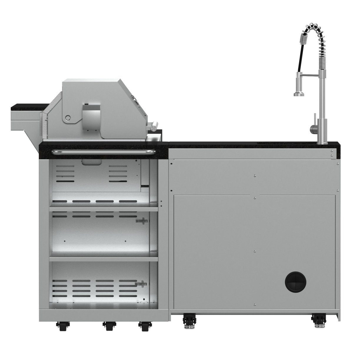 FORNO Bulnes 40-Inch BBQ, 95,000 BTU, 5 Burners, Sear & Rotisserie Infrared with Side Burner, Stainless Steel Outdoor Kitchen with 1.8 cu.ft. Beverage Center & Black Granite Countertops - BonPrix Électroménagers