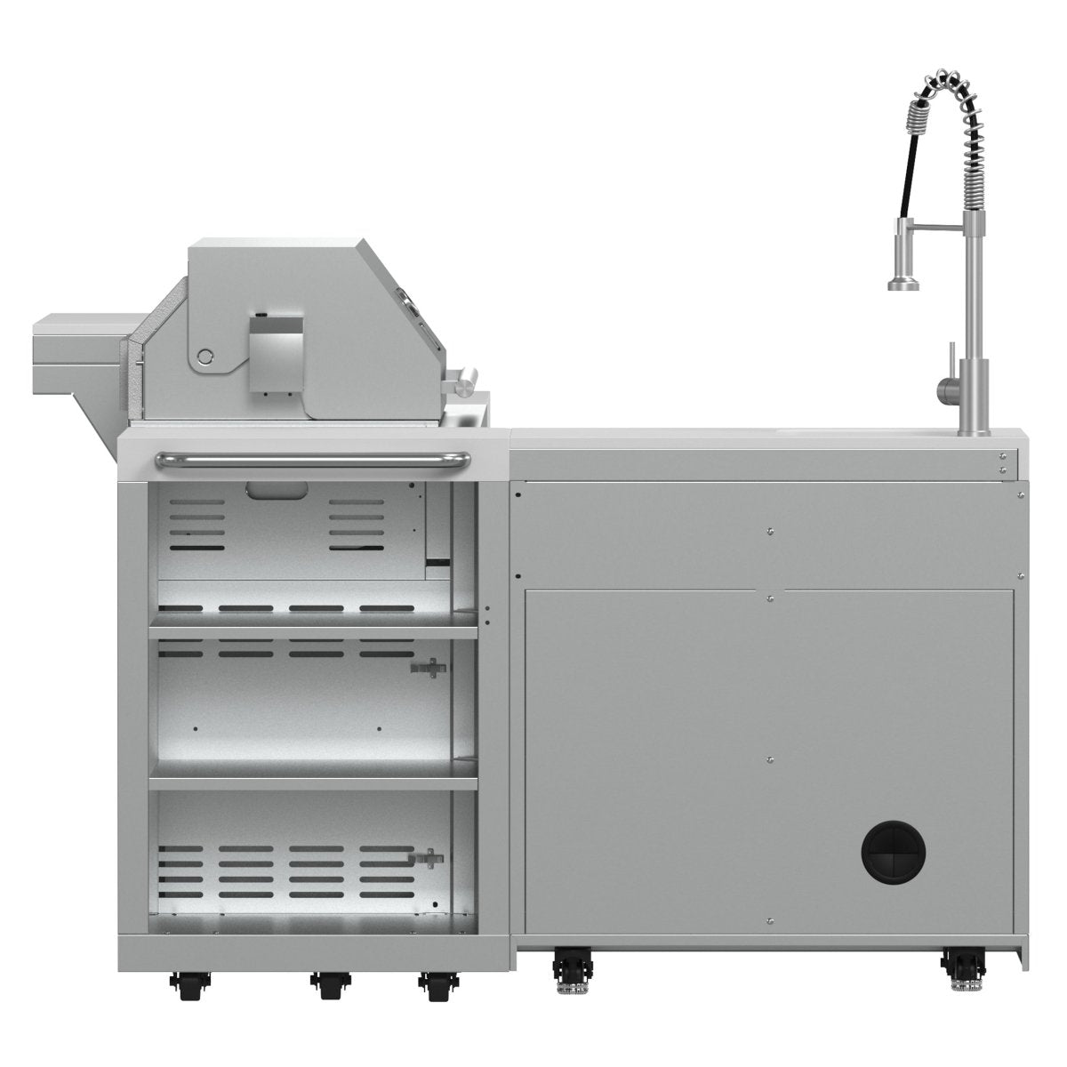 FORNO Bulnes 40-Inch BBQ, 95,000 BTU, 5 Burners, Sear & Rotisserie Infrared with Side Burner, Stainless Steel Outdoor Kitchen with 1.8 cu.ft. Beverage Center & White Sintered Stone Countertops - BonPrix Électroménagers