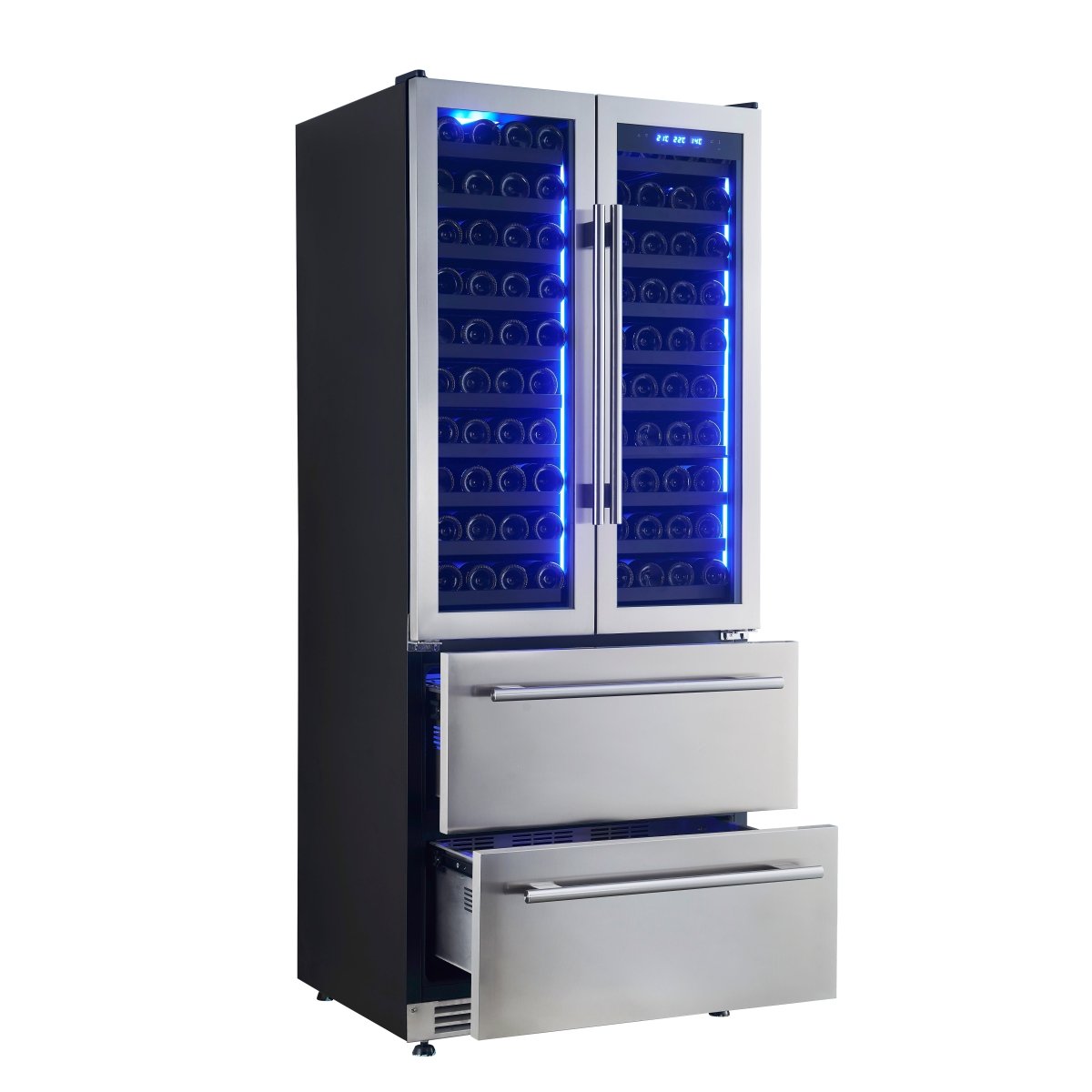 Forno Campania 32-Inch Wine Cooler, Stainless Steel, Dual Wine Zones, Two Beverage Drawers, 17.7 cu.ft - BonPrix Électroménagers