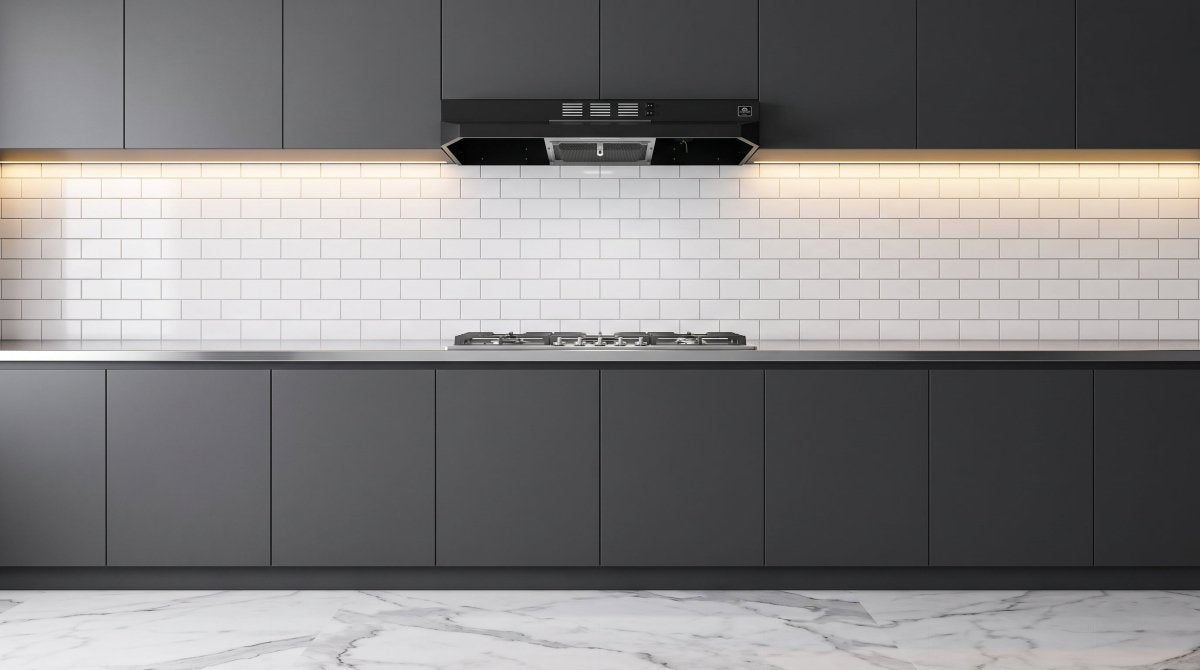Forno Cappa 30-Inch Under Cabinet Range Hood, Black, 200 CFM, Convertible, LED Lighting - BonPrix Électroménagers
