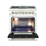 Forno Capriasca 30-Inch Freestanding Dual Fuel Range, 4 Burners, True Convection Oven, Black Door - BonPrix Électroménagers