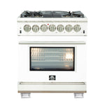 Forno Capriasca 30-Inch Freestanding Dual Fuel Range, 4 Burners, True Convection Oven, White Door - BonPrix Électroménagers
