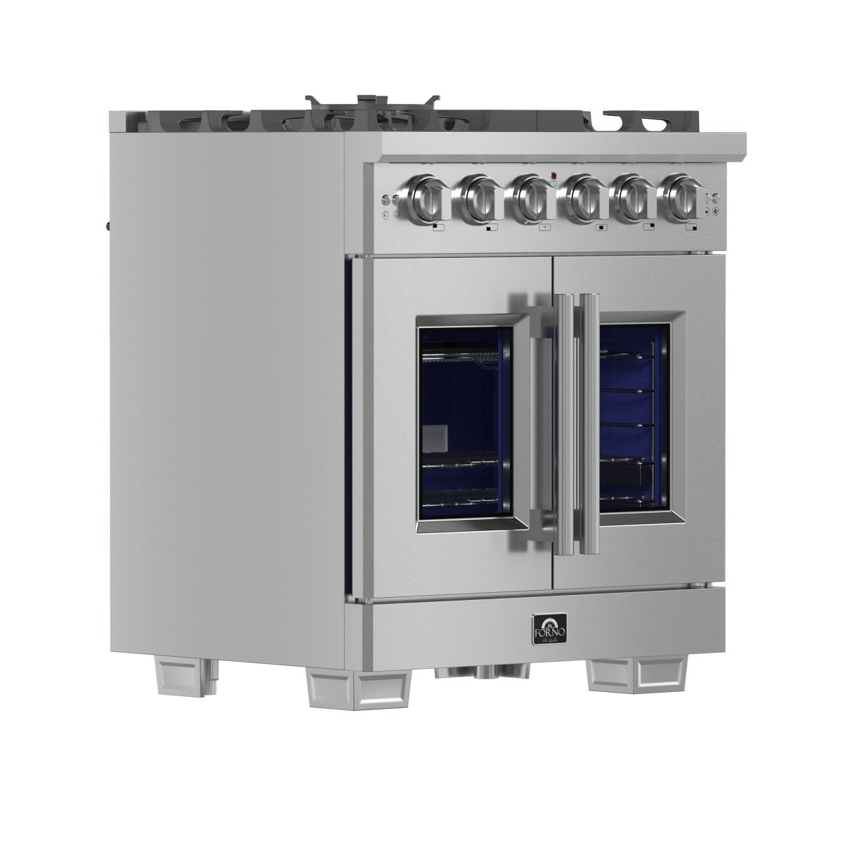 Forno Capriasca 30-Inch Freestanding French Door Gas Range, 4 Burners, Convection Oven, Energy Efficient - BonPrix Électroménagers