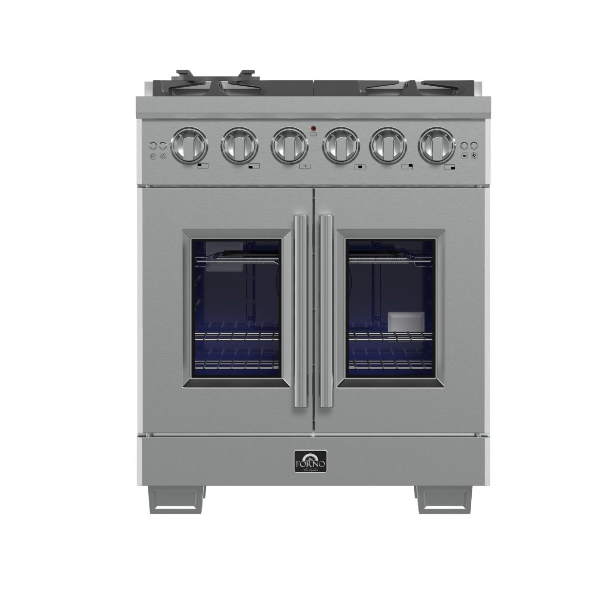Forno Capriasca 30-Inch Freestanding French Door Gas Range, 4 Burners, Convection Oven, Energy Efficient - BonPrix Électroménagers
