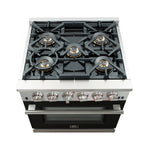 Forno Capriasca 30-Inch Freestanding Gas Range, 4 Burners, True Convection Oven, Black Door - BonPrix Électroménagers
