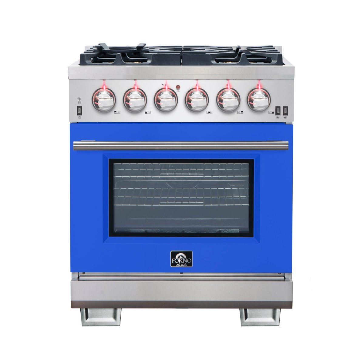 Forno Capriasca 30-Inch Freestanding Gas Range, 4 Burners, True Convection Oven, Blue Door - BonPrix Électroménagers
