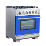 Forno Capriasca 30-Inch Freestanding Gas Range, 4 Burners, True Convection Oven, Blue Door - BonPrix Électroménagers