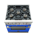 Forno Capriasca 30-Inch Freestanding Gas Range, 4 Burners, True Convection Oven, Blue Door - BonPrix Électroménagers