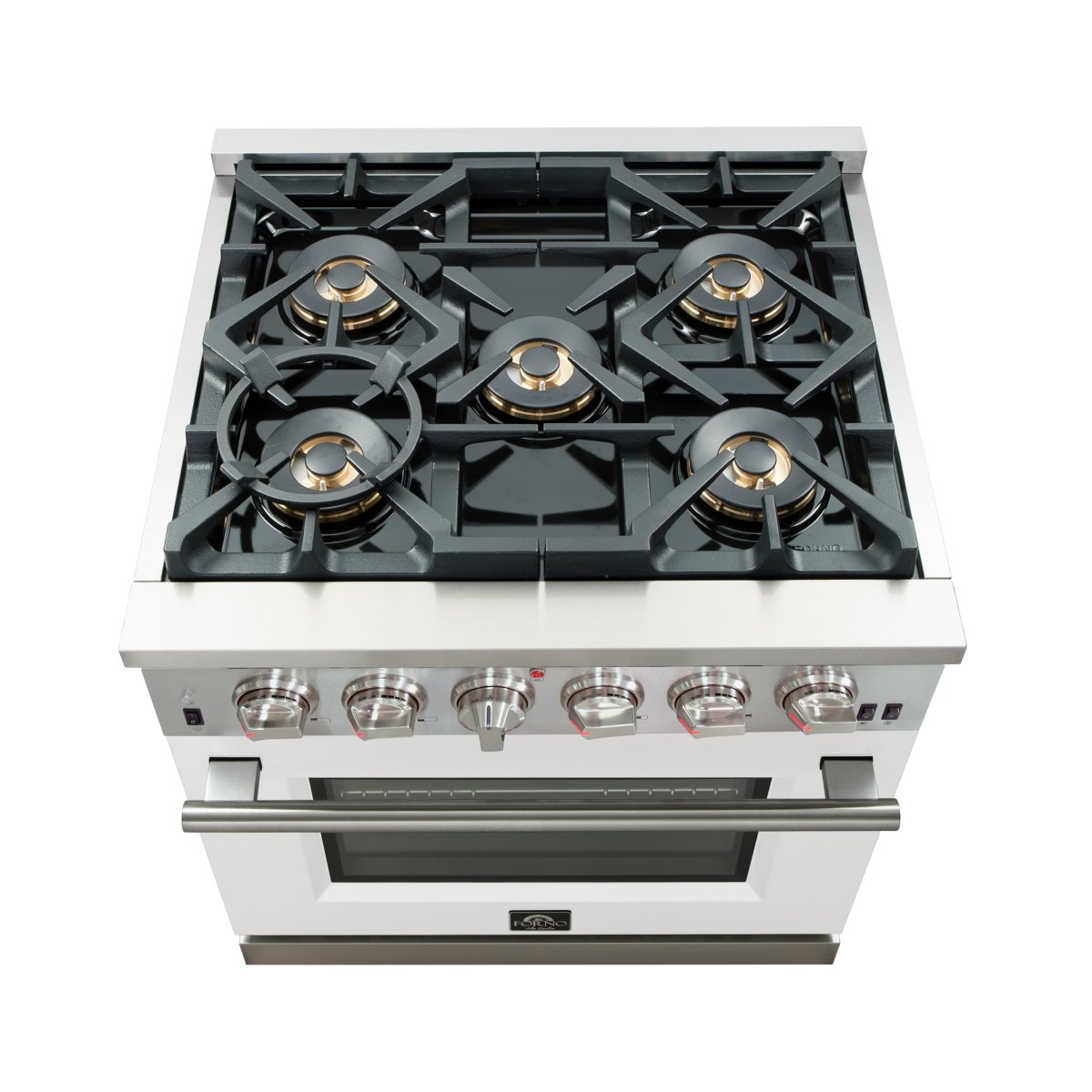 Forno Capriasca 30-Inch Freestanding Gas Range, 4 Burners, True Convection Oven, White Door - BonPrix Électroménagers