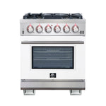 Forno Capriasca 30-Inch Freestanding Gas Range, 4 Burners, True Convection Oven, White Door - BonPrix Électroménagers