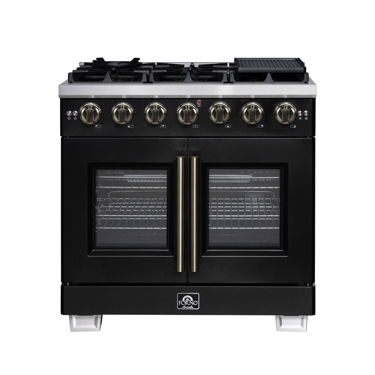 Forno Capriasca 36-Inch Black Freestanding French Door Gas Range, 6 Burners, Convection Oven, Energy Efficient - BonPrix Électroménagers