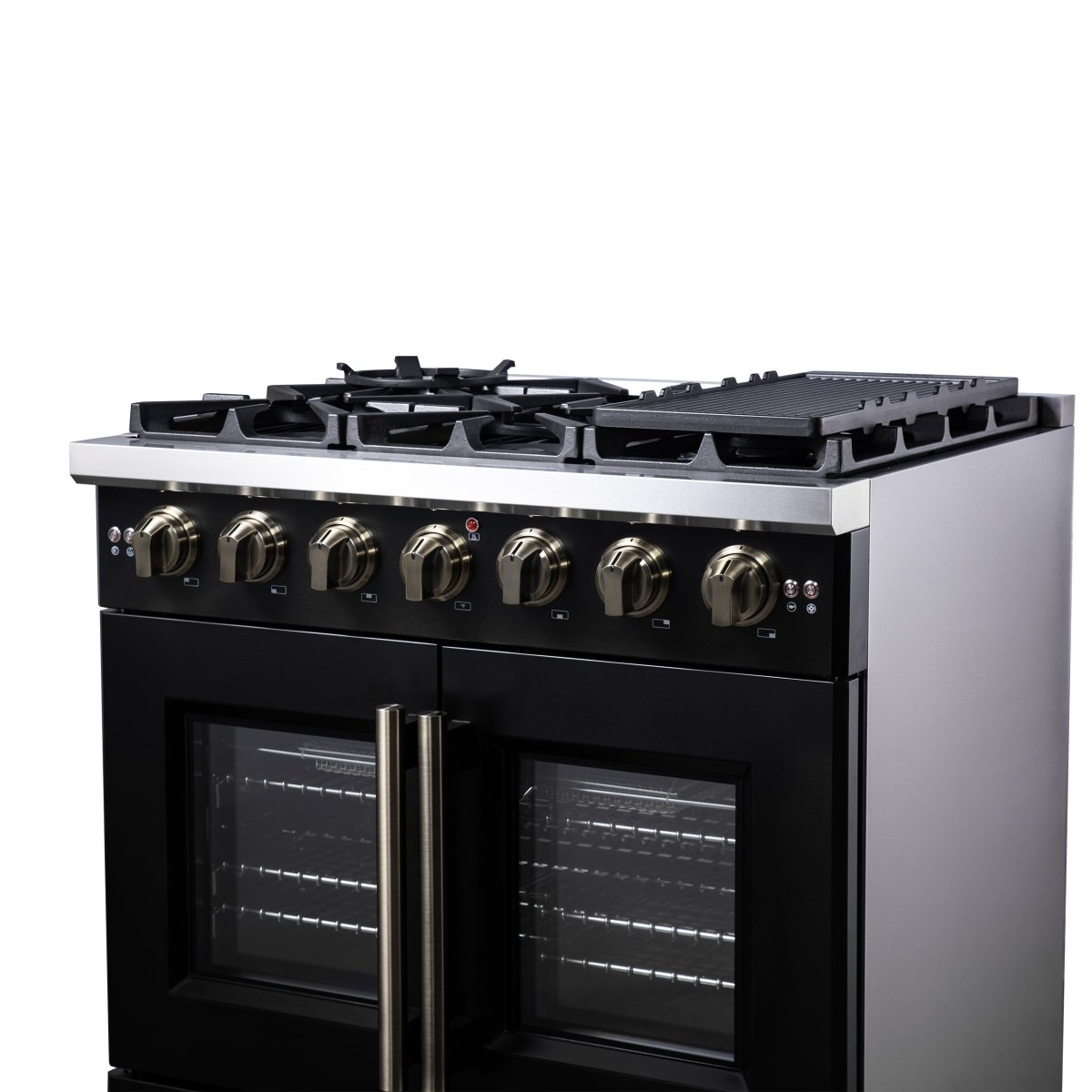 Forno Capriasca 36-Inch Black Freestanding French Door Gas Range, 6 Burners, Convection Oven, Energy Efficient - BonPrix Électroménagers