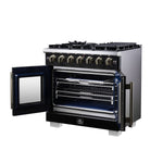 Forno Capriasca 36-Inch Black Freestanding French Door Gas Range, 6 Burners, Convection Oven, Energy Efficient - BonPrix Électroménagers