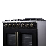 Forno Capriasca 36-Inch Black Freestanding French Door Gas Range, 6 Burners, Convection Oven, Energy Efficient - BonPrix Électroménagers