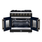 Forno Capriasca 36-Inch Black Freestanding French Door Gas Range, 6 Burners, Convection Oven, Energy Efficient - BonPrix Électroménagers