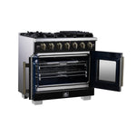 Forno Capriasca 36-Inch Black Freestanding French Door Gas Range, 6 Burners, Convection Oven, Energy Efficient - BonPrix Électroménagers