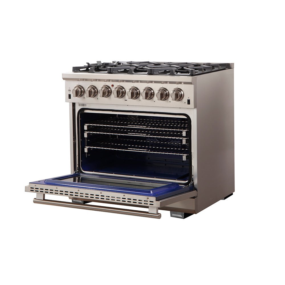 Forno Capriasca 36-Inch Freestanding Dual Fuel Range, 6 Burners, True Convection Oven - BonPrix Électroménagers